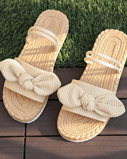 Bow Open Toe Platform Sandals Beige