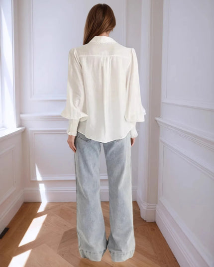 Collared Neck Lantern Sleeve Shirt