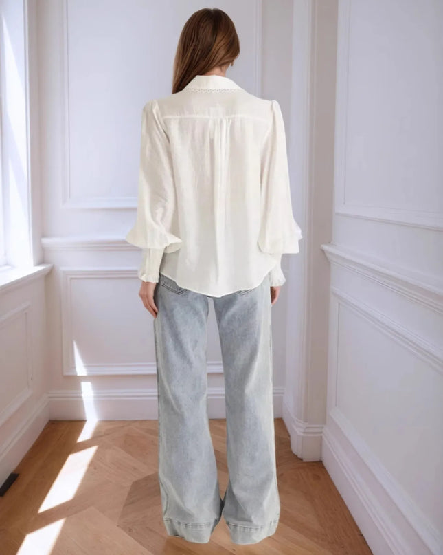 Collared Neck Lantern Sleeve Shirt