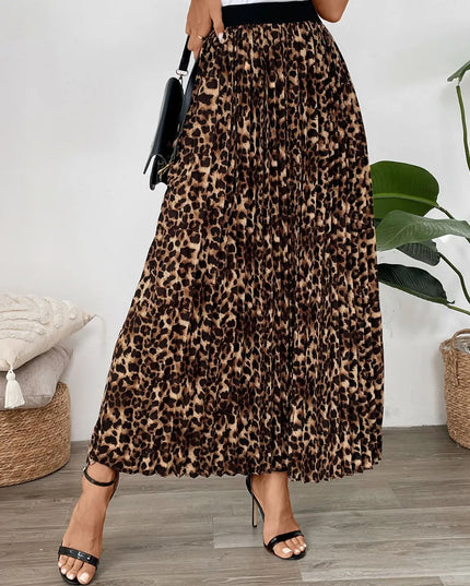 Perfee Pleated Leopard Maxi Skirt 