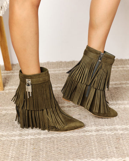 Legend Women's Tassel Wedge Heel Ankle Booties