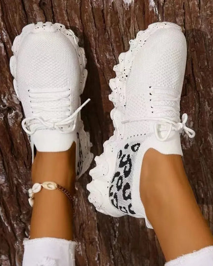 Leopard Mesh Round Toe Athletic 