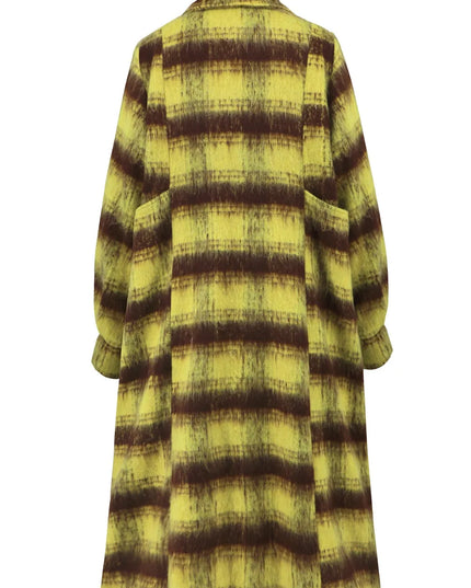 Contrast Double-Breasted Long Sleeve Longline Coat