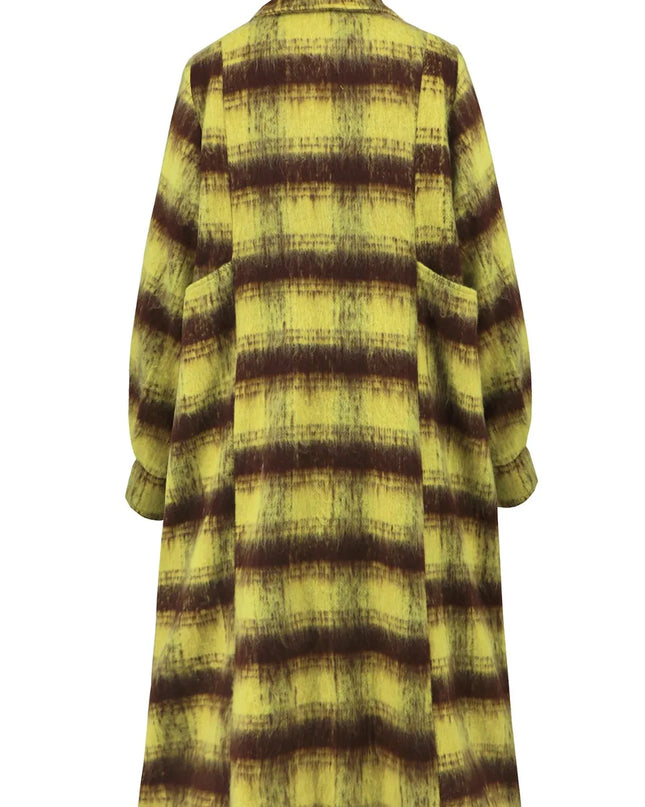 Contrast Double-Breasted Long Sleeve Longline Coat