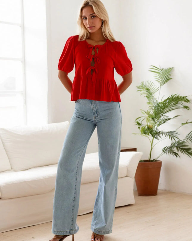 Tie-Front Short Sleeve Blouse