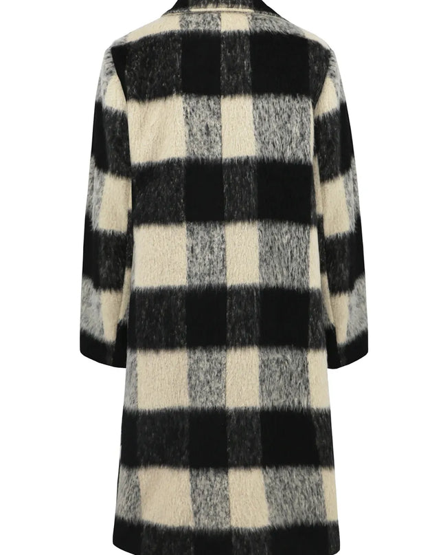 Plaid Double-Breasted Long Sleeve Coat