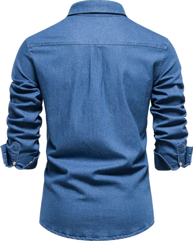 Men's Button-Down Denim Shirt with Chest Pocket