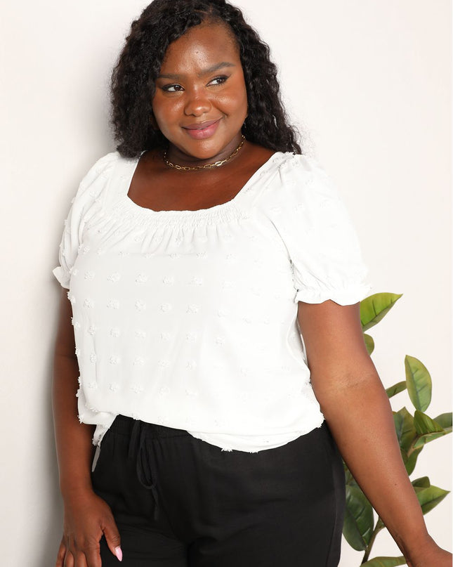 Mandy Swiss Dot Puff Sleeve Square Neck Blouse