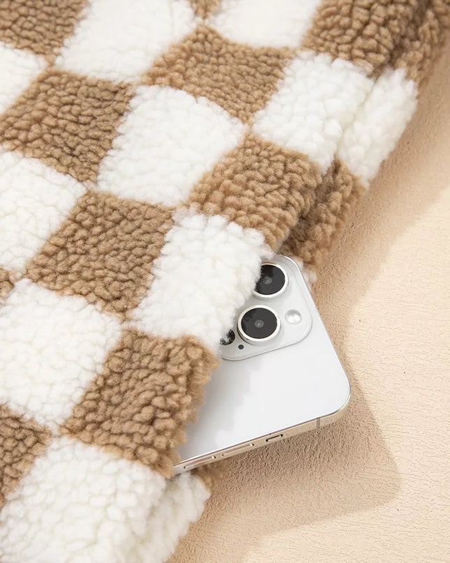 Checkered Sherpa Oversized Button Up Jacket