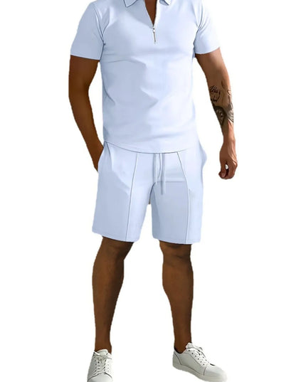 Men's Full Size Collared Neck Short Sleeve Top and Shorts Set Plus Size
