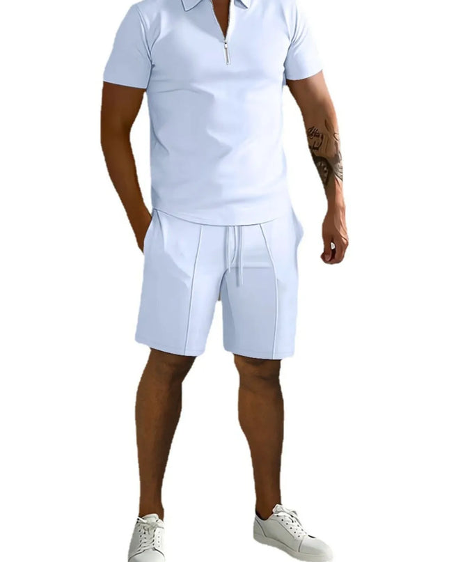 Men's Full Size Collared Neck Short Sleeve Top and Shorts Set Plus Size