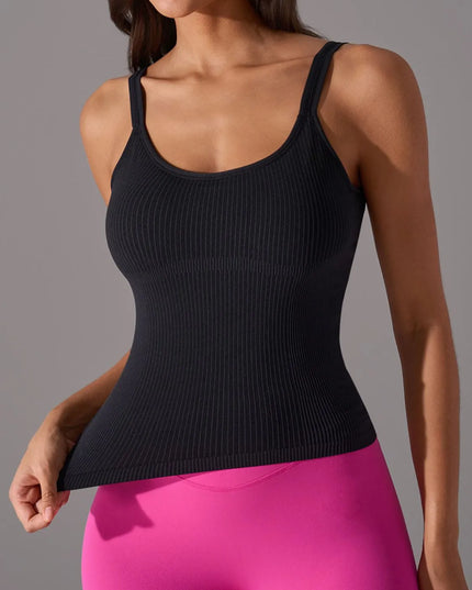 Scoop Neck Active Tank with Detachable Chest Pads Black