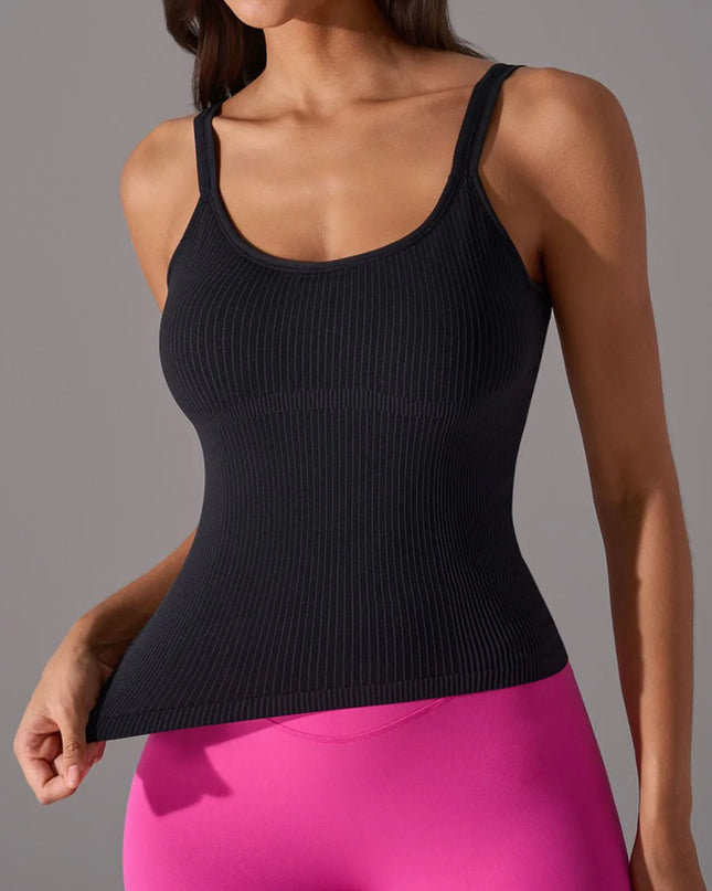 Scoop Neck Active Tank with Detachable Chest Pads Black