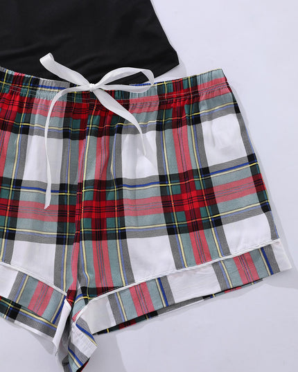 Plus Size Lace Trim Scoop Neck Cami and Printed Shorts Pajama Set