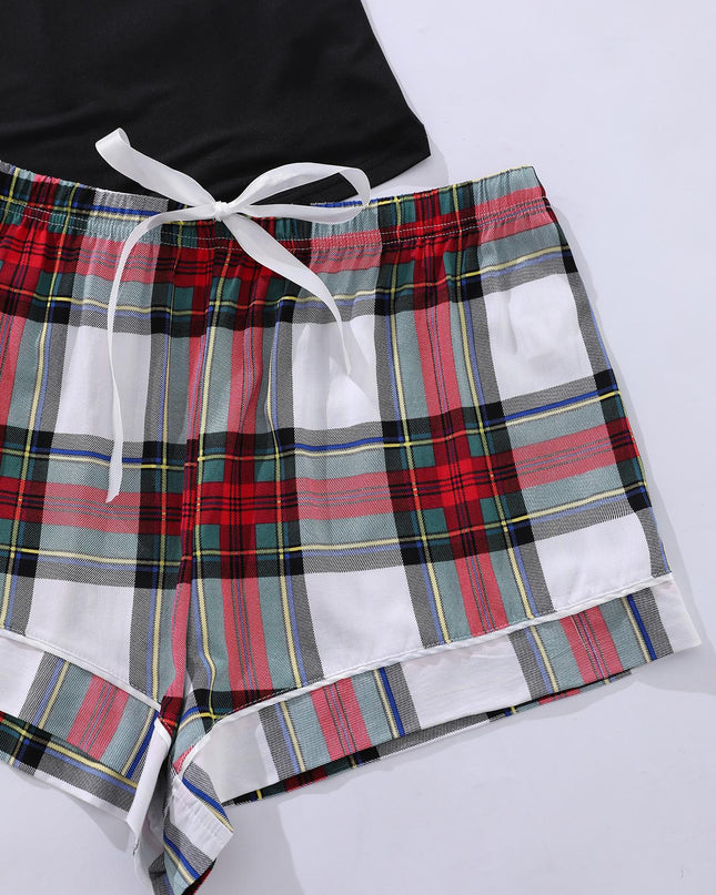 Plus Size Lace Trim Scoop Neck Cami and Printed Shorts Pajama Set