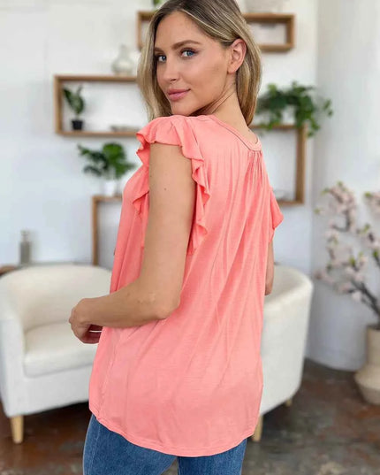 Basic Bae Full Size Bamboo Notched Ruffled Short Sleeve T-Shirt