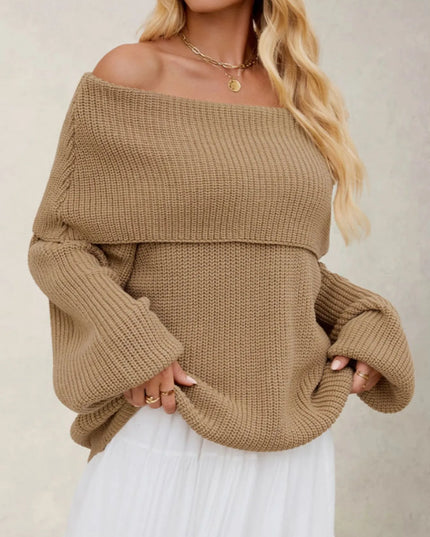 Fold-Over Collar Long Sleeve Sweater