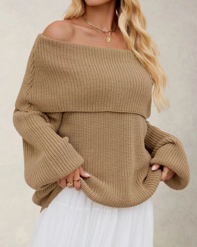 Fold-Over Collar Long Sleeve Sweater