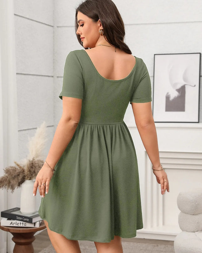Plus Size Square Neck Short Sleeve Mini Dress