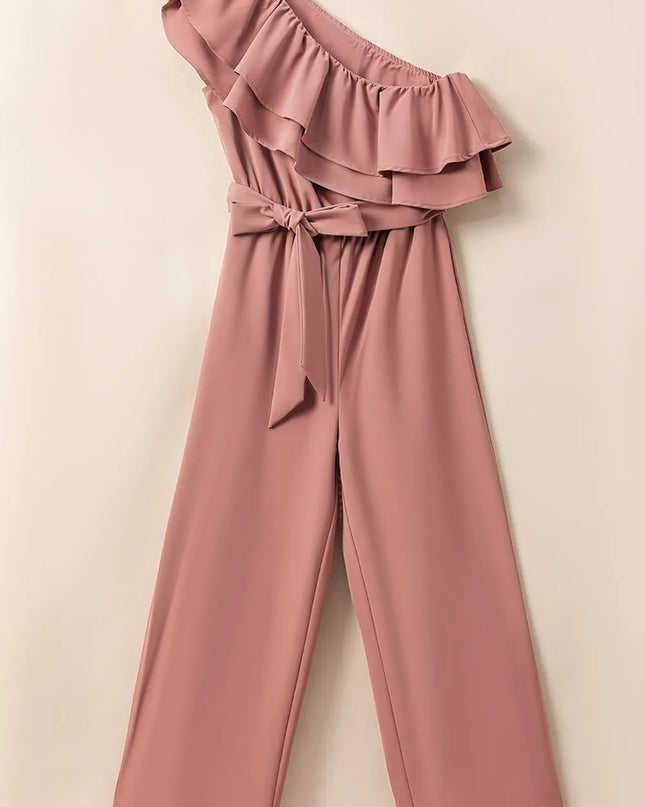 Ruffled Tied One-Shoulder Jumpsuit