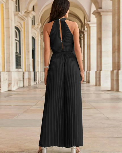 Cutout Tied Pleated Sleeveless Jumpsuit