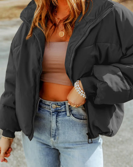 Zip Up Collared Neck Coat with Pockets