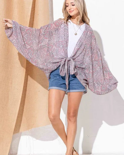 And The Why Sheer Front Tie Knot Oversized Kimono Wrap Cover Up