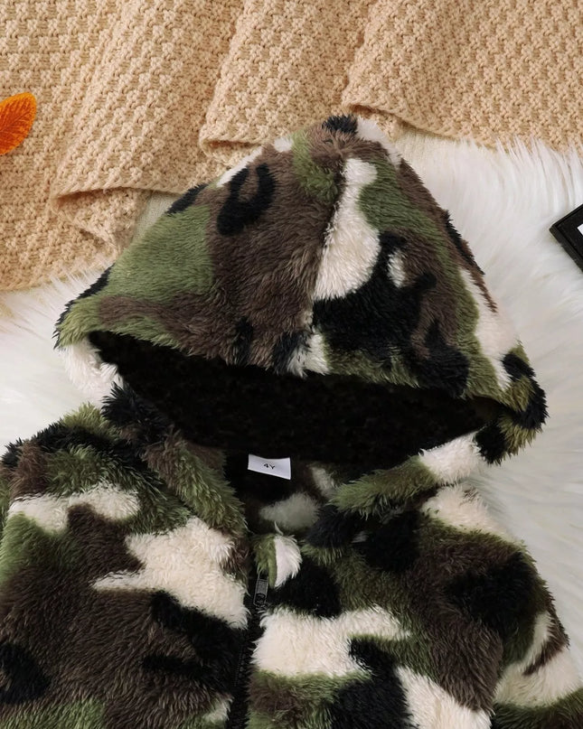 Children's Camouflage Plush Hooded Jacket