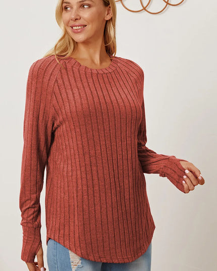 Basic Bae Full Size Ribbed Thumbhole Sleeve T-Shirt Rust