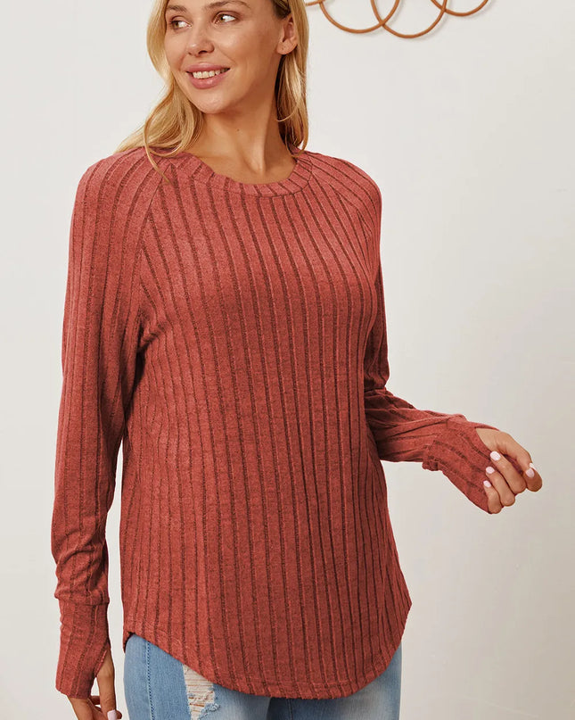 Basic Bae Full Size Ribbed Thumbhole Sleeve T-Shirt Rust