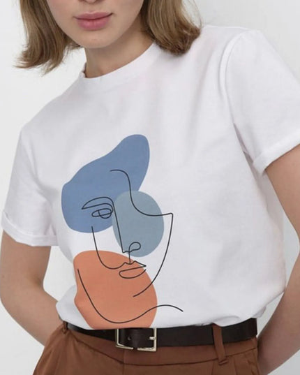Abstract Face Graphic Casual Round Neck T-Shirt