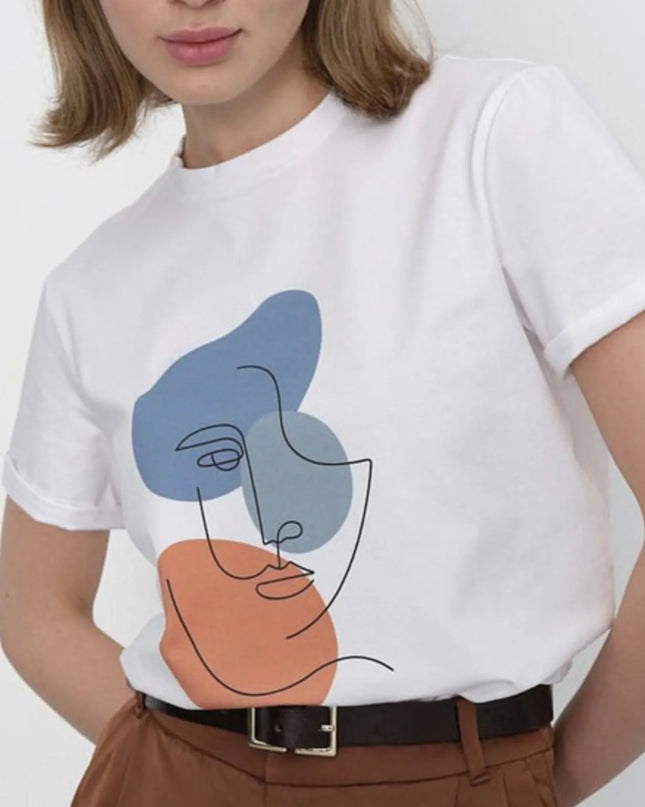 Abstract Face Graphic Casual Round Neck T-Shirt