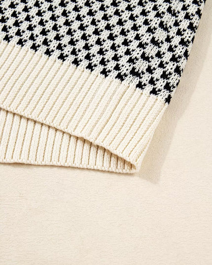 Contrast Color Pattern Lantern Sleeve Sweater