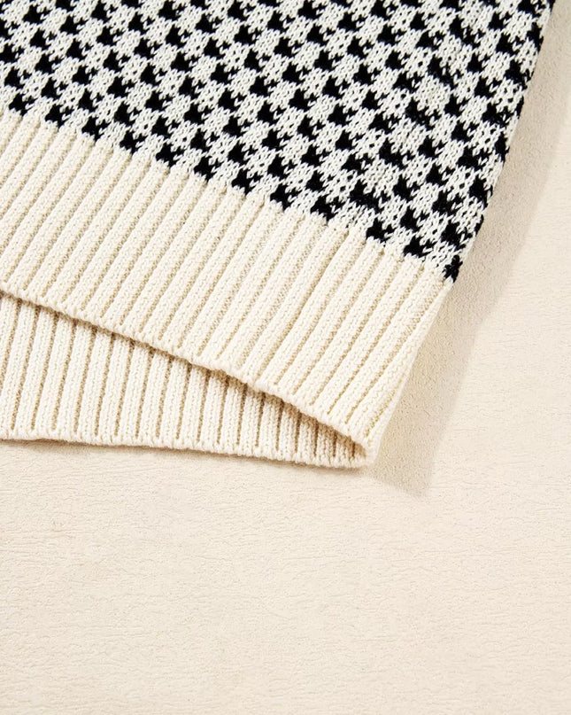 Contrast Color Pattern Lantern Sleeve Sweater