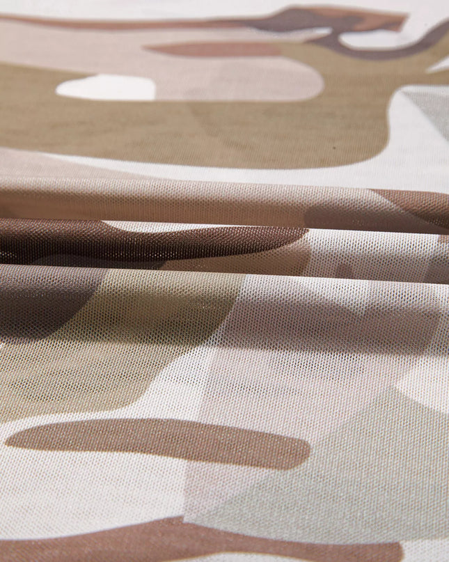 Camouflage Print Mesh Long Sleeve Top