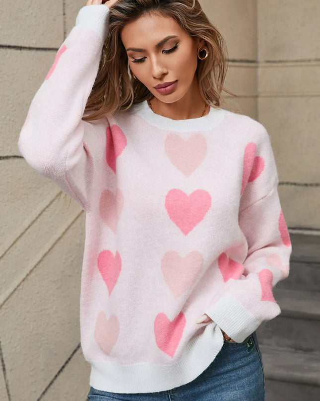 Angel Wings Heart Round Neck Long Sleeve Sweater White