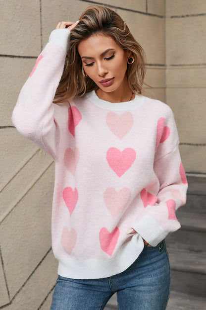 Angel Wings Heart Round Neck Long Sleeve Sweater White