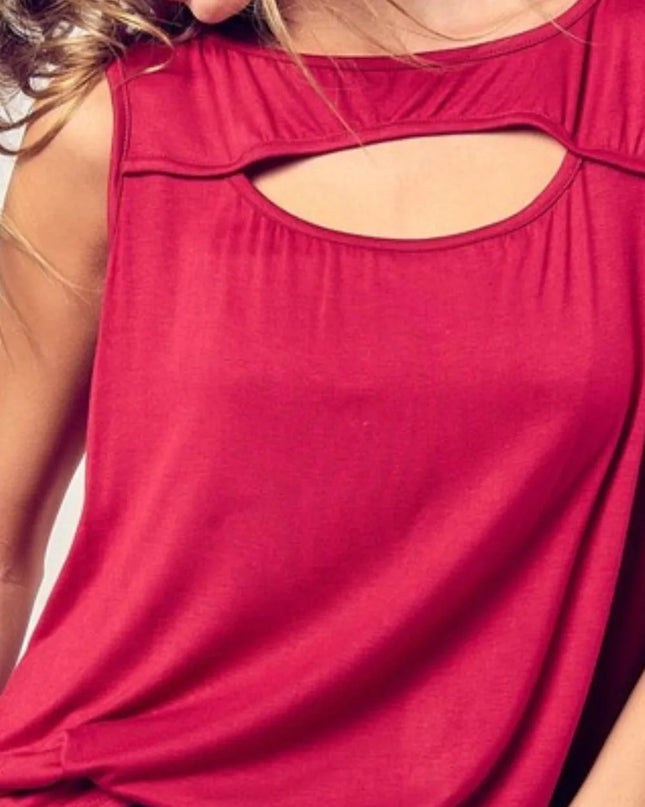 BiBi Rayon Span Knit With Cut Out Front Sleeveless Top