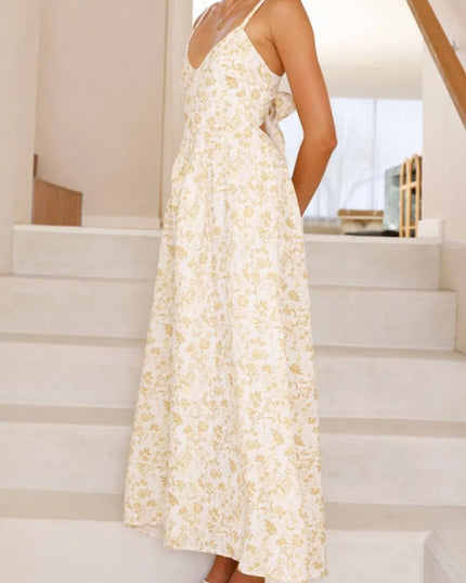 Bow Back Printed V-Neck Cami Dress