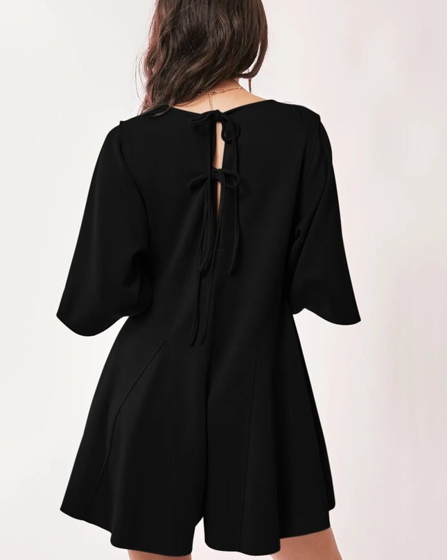 Davi & Dani Solid Draped Sleeve Ties Back Skort Romper