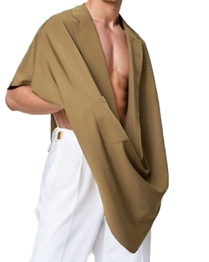 Men's Full Size Pocket Patched Draped Asymmetrical Hem Cape Plus Size