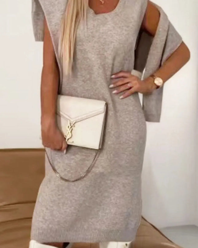 Turtleneck Dropped Shoulder Sweater and Midi Dress Sweater Set