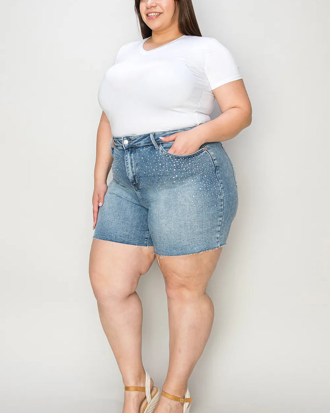 Judy Blue Full Size High Waist Raw Hem Denim Shorts