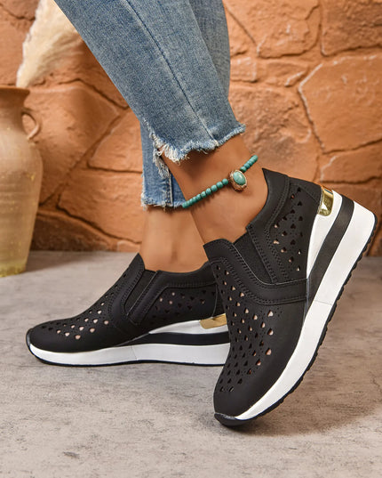 Breathable Cutout Wedge Sneakers 