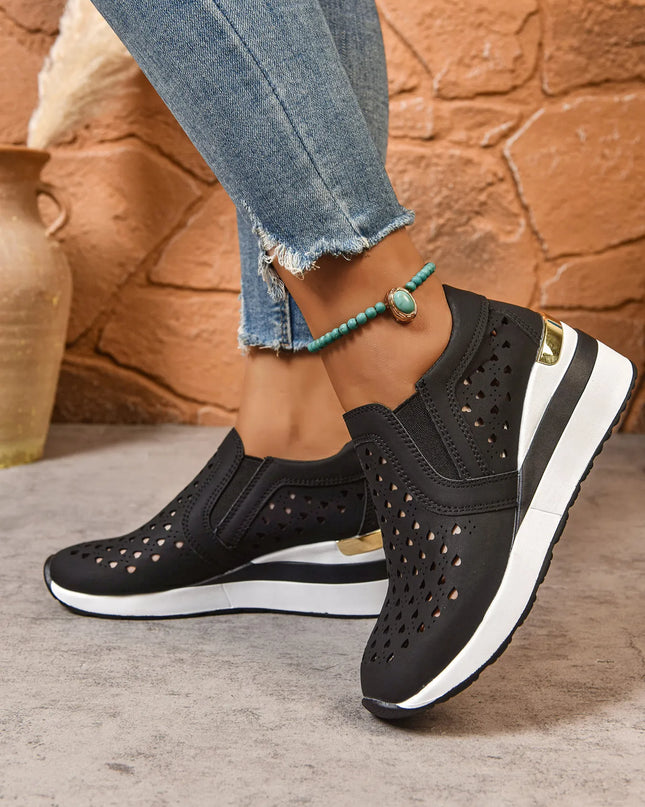 Breathable Cutout Wedge Sneakers 
