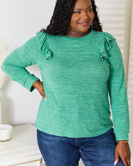 Double Take Ruffle Shoulder Long Sleeve T-Shirt