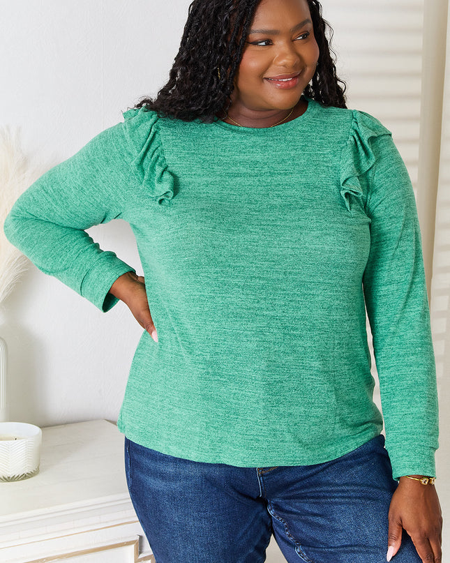 Double Take Ruffle Shoulder Long Sleeve T-Shirt