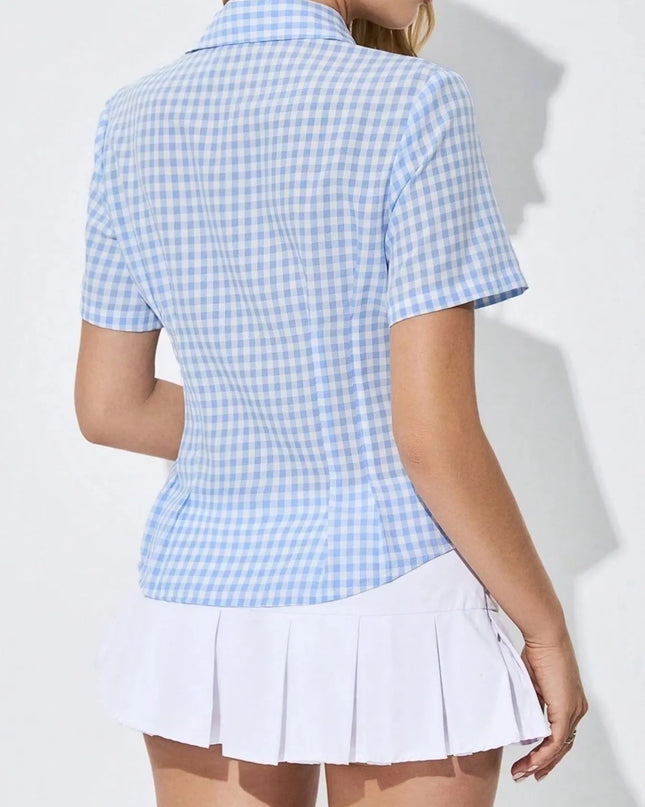 Gingham Short Sleeve Button-Up Shirt