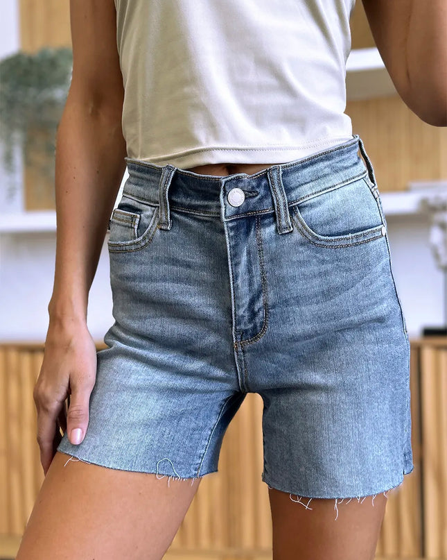 Judy Blue Full Size High Waist Raw Hem Denim Shorts