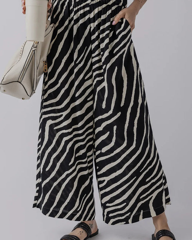 Zebra Striped Summer Wide Leg Pants
